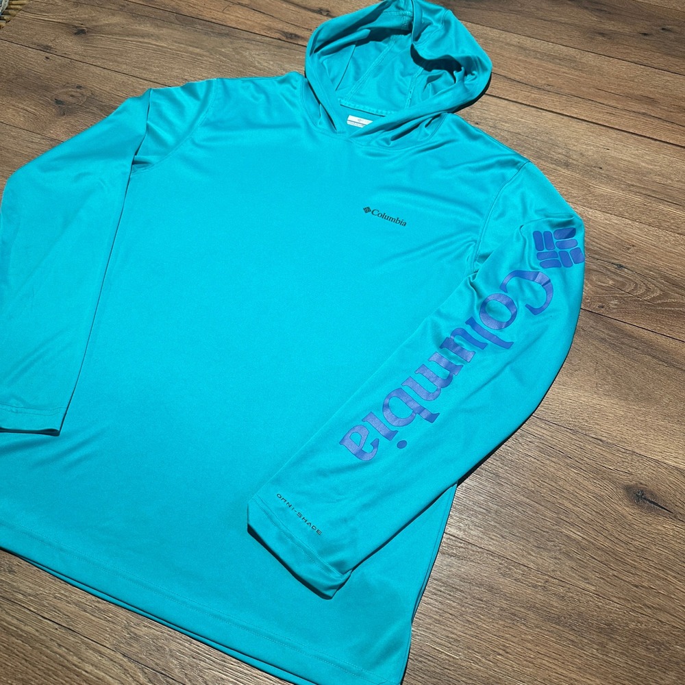Columbia Teal PFG Omni-Shade Hoodie Men Large